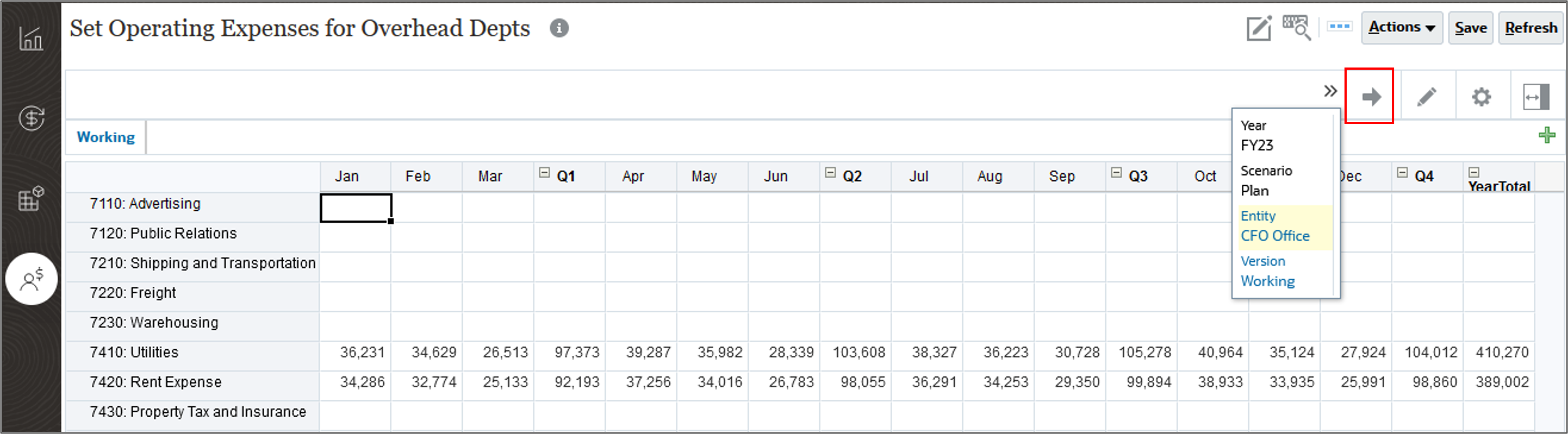 Expense Page on POV Before Clicking Go